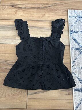 Gap Black Eyelet Peplum Top